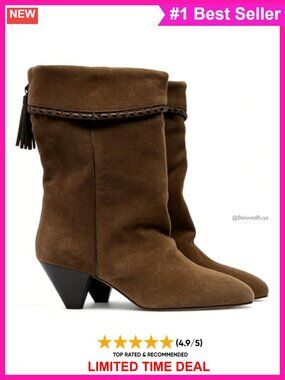 Suede Ankle Boots Slouchy Fold Over Pointed Toe Low Heel Western Booties Pull